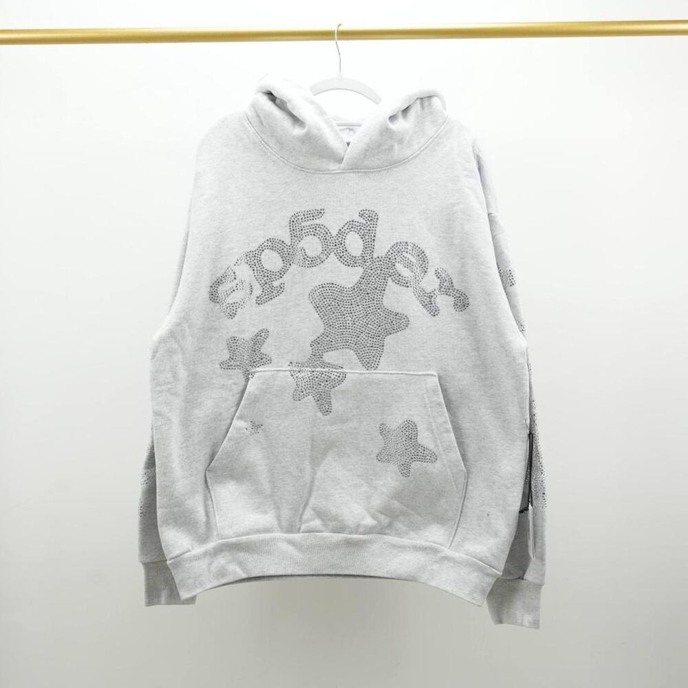 Sp5der grey rhinestone hoodie size